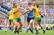 31 August 2014; Diarmuid Connolly, Dublin, in action against Eamonn McGee, left, and Paddy McGrath, Donegal. GAA Football All Ireland Senior Championship, Semi-Final, Dublin v Donegal, Croke Park, Dublin. Picture credit: Ramsey Cardy / SPORTSFILE