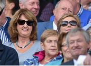 31 August 2014; Tánaiste and Minister for Social Protection, Joan Burton T.D., left, and Minister for Justice and Equality Frances Fitzgerald T.D., right, during the game. GAA Football All Ireland Senior Championship Semi-Final, Dublin v Donegal, Croke Park, Dublin. Picture credit: Stephen McCarthy / SPORTSFILE