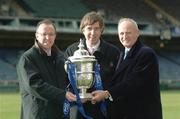 5th December 2006; At the official handing over of the sponsorship of the FAI Cup from Carlsberg to Ford were from left, Eddie Murphy, Chief Executive, Ford Ireland, John Delaney, CEO of the Football Association of Ireland and Michael Whelan, Head of Sponsorship, Diageo Ireland.  Ford’s sponsorship of the Cup begins with the 2007 competition. Picture credit: David Maher / SPORTSFILE *** Local Caption *** New Ford sponsorship of FAI Cup
