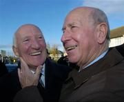 8 December 2006; Former Manchester United Players Tommy Hamilton and Sir Bobby Charlton greet each other before the unveiling of a plaque in memory of Liam Whelan at the official opening of a renamed bridge at Connacht Street, Cabra, Dublin. Picture credit: David Maher / SPORTSFILE