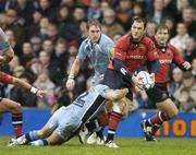 10 December 2006; Trevor Halstead, Munster, is tackled by Marc Stcherbina, Cardiff Blues. Heineken Cup 2006-2007, Pool 4, Round 3, Cardiff Blues v Munster, Cardiff Arms Park, Cardiff, Wales. Picture credit: Matt Browne / SPORTSFILE