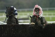 10 December 2006; Toofarback with Paul Carberry up, right, clears the last ahead of eventual second Alexander Taipan, Ruby Walsh up, on their way to winning The Buy Your 2007 Punchestown Membership Beginners Chase. Punchestown Racecourse, Co. Kildare. Picture credit: Brian Lawless / SPORTSFILE