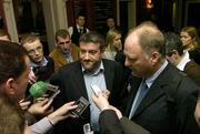 11 December 2006; Waterford United council members, Paul Cooke, left, and Ray Scott, speaking to waiting journalists after leaving a meeting after being informed by the FAI that their club would not be part of the FAI Premier League for the 2007 season. Citywest Hotel, Dublin. Picture credit: David Maher / SPORTSFILE