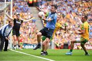 31 August 2014; Michael Darragh Macauley, Dublin, in action against Anthony Thompson, supported by Karl Lacey, Donegal. GAA Football All Ireland Senior Championship, Semi-Final, Dublin v Donegal, Croke Park, Dublin. Picture credit: Ramsey Cardy / SPORTSFILE