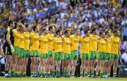 31 August 2014; The Donegal team stand for the national anthem before the game. GAA Football All Ireland Senior Championship, Semi-Final, Dublin v Donegal, Croke Park, Dublin. Picture credit: Brendan Moran / SPORTSFILE