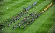 31 August 2014; The Dublin and Donegal teams parade behind the Artane School of Music Band before the game. GAA Football All Ireland Senior Championship, Semi-Final, Dublin v Donegal, Croke Park, Dublin. Picture credit: Dáire Brennan / SPORTSFILE