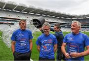 31 August 2014; Armagh manager Kieran McGeeney pours water over Sunday Game analyst Colm O'Rourke, with Joe Brolly and Pat Spillane. GAA Football All Ireland Senior Championship Semi-Final, Dublin v Donegal, Croke Park, Dublin. Picture credit: Dáire Brennan / SPORTSFILE