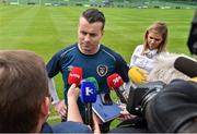 1 September 2014; Republic of Ireland goalkeeper Shay Given is interviewed by broadcast media during a press conference ahead of their side's International friendly match against Oman on Wednesday. Republic of Ireland Press Conference, Gannon Park, Malahide, Co. Dublin. Picture credit: Brendan Moran / SPORTSFILE