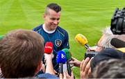 1 September 2014; Republic of Ireland goalkeeper Shay Given is interviewed by broadcast media during a press conference ahead of their side's International friendly match against Oman on Wednesday. Republic of Ireland Press Conference, Gannon Park, Malahide, Co. Dublin. Picture credit: Brendan Moran / SPORTSFILE
