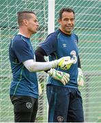 1 September 2014; Republic of Ireland goalkeepers David Forde, right, and Shay Given during squad training ahead of their side's International friendly match against Oman on Wednesday. Republic of Ireland Squad Training, Gannon Park, Malahide, Co. Dublin. Picture credit: Brendan Moran / SPORTSFILE