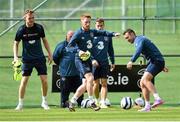 1 September 2014; Republic of Ireland players, from left, Alex Pearce, Stephen Quinn, Seamus Coleman and Aiden McGeady in action during squad training ahead of their side's International friendly match against Oman on Wednesday. Republic of Ireland Squad Training, Gannon Park, Malahide, Co. Dublin. Picture credit: Brendan Moran / SPORTSFILE