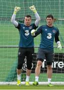 1 September 2014; Republic of Ireland goalkeepers Shay Given, left, and Kieren Westwood during squad training ahead of their side's International friendly match against Oman on Wednesday. Republic of Ireland Squad Training, Gannon Park, Malahide, Co. Dublin. Picture credit: David Maher / SPORTSFILE