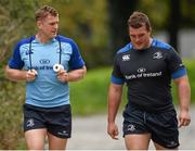 1 September 2014; Leinster's Jamie Heaslip, left, and Jack McGrath, right, arrive for squad training ahead of their side's Guinness PRO12 Round 1 match against Glasgow Warriors on Saturday. Leinster Rugby Squad Training, UCD, Belfield, Dublin. Picture credit: Stephen McCarthy / SPORTSFILE