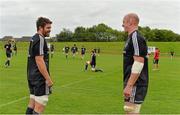 1 September 2014; Munster's Billy Holland, left, and Paul O'Connell in conversation before squad training ahead of their Guinness PRO12 round 1 match against Edinburgh on Friday. Munster Rugby Squad Training, University of Limerick, Limerick. Picture credit: Diarmuid Greene / SPORTSFILE