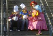 11 December 2006; Pat the Baker bakery has announced a major 3 year, 32 county sponsorship deal with the Ladies Gaelic Football Association. The Post primary Schools competitions at Senior A, B and C, levels, and the Junior A, B and C competitions will all be sponsored by Pat the Baker, taking immediate effect. Pictured at the launch are, from left, Vicky McEnery, Westmeath and Nicola Gilmore, Tipperary, with &quot;Bridie&quot; (Jon Kenny) from the Pat the Baker tv adverts. Croke Park, Dublin. Picture credit: Brendan Moran / SPORTSFILE