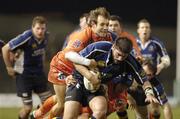 9 December 2006; Brian Blaney, Leinster, is tackled by Nicolas Morales and Mathieu Lievremont, Agen. Heineken Cup 2006-2007, Pool 2, Round 3, Leinster v Agen, Lansdowne Road, Dublin. Picture credit: Brendan Moran / SPORTSFILE