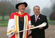 20 December 2006; Former Kilkenny Hurling Legend Eddie Keher is awarded an Honorary Doctorate of Science by the University of Limerick, Limerick, pictured with Nickey Brennan, President GAA and former Kilkenny hurler. Picture credit: Kieran Clancy / SPORTSFILE