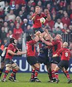 27 December 2006; Paul O'Connell, lifted by Denis Leamy and John Hayes, Munster, wins a lineout against Leinster. Magners League, Munster v Leinster, Thomond Park, Limerick. Picture credit: Kieran Clancy / SPORTSFILE