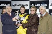 28 December 2006; Tim Mahony, left, from Lexus Ireland presents the trophy to owner Susan Humphreys, jockey Daryl Jacob, and trainer Robert Alner, after winning the Lexus Steeplechase with The Listener. Leopardstown Racecourse, Leopardstown, Dublin. Picture credit: Matt Browne / SPORTSFILE