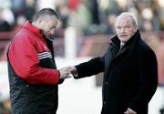 30 December 2006; The Fourth Official, David Malcolm, gives Portadown manager, Ronnie McFall, a warning for shouting at the Referee. Carnegie Premier League, Glentoran v Portadown, The Oval, Belfast, Co. Antrim. Picture credit: Russell Pritchard / SPORTSFILE