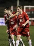 30 December 2006; Portadown's Gary McCutcheon, centre, celebrates his winning goal with team-mates John Convery, left, and Henry McStay. Carnegie Premier League, Glentoran v Portadown, The Oval, Belfast, Co. Antrim. Picture credit: Russell Pritchard / SPORTSFILE