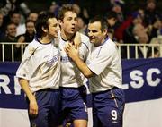 30 December 2006; Linfield's Timmy Adamson, centre, celebrates with Michael Gault and Glen Ferguson, after scoring the winning goal. Carnegie Premier League, Crusaders v Linfield, Seaview, Belfast, Co. Antrim. Picture credit: Oliver McVeigh / SPORTSFILE