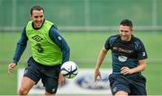 2 September 2014; Republic of Ireland's John O'Shea, left, and Robbie Keane during squad training ahead of their side's International friendly match against Oman on Wednesday. Republic of Ireland Squad Training, Gannon Park, Malahide, Co. Dublin. Picture credit: David Maher / SPORTSFILE