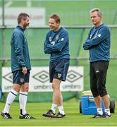 2 September 2014; Republic of Ireland assistant manager Roy Keane with coaches, Steve Guppy, centre, and Steve Walford during squad training ahead of their side's International friendly match against Oman on Wednesday. Republic of Ireland Squad Training, Gannon Park, Malahide, Co. Dublin. Picture credit: David Maher / SPORTSFILE
