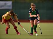 18 August 2014; Yvonne O'Byrne, Ireland, in action against Carlota Petchame Bonastre, Spain. Women's 2 x 3 Nations tournament, Ireland v Spain, National Hockey Stadium, UCD, Dublin. Picture credit: Barry Cregg / SPORTSFILE