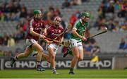 17 August 2014; Ronan Lynch, Limerick, in action against Declan Cronin, centre, and Ronan Bellew, Galway. Electric Ireland GAA Hurling All Ireland Minor Championship Semi-Final, Galway v Limerick. Croke Park, Dublin. Picture credit: Barry Cregg / SPORTSFILE