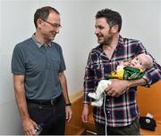 2 September 2014; Republic of Ireland manager Martin O'Neill with 3 month old Realtaoin O'Lone and her father Ian, from Tyrrelstown, Co.Dublin, during a visit to Temple Street Childrens Hospital, Dublin. Picture credit: David Maher / SPORTSFILE
