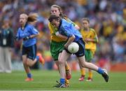 31 August 2014; Megan Morrissey, Arles N.S, Laois, representing Dublin, in action against Hannah Shallow, St. Nauls, Keelogs, Donegal, representing Donegal, during the INTO/RESPECT Exhibition GoGames. Croke Park, Dublin. Picture credit: Brendan Moran / SPORTSFILE