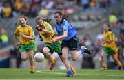 31 August 2014; Megan Morrissey, Arles N.S, Laois, representing Dublin, in action against Hannah Shallow, St. Nauls, Keelogs, Donegal, representing Donegal, during the INTO/RESPECT Exhibition GoGames. Croke Park, Dublin. Picture credit: Brendan Moran / SPORTSFILE