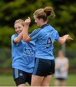 15 May 2014; Nicole Owens, Dublin, celebrates with team-mate Sarah McCaffrey, 9. Aisling McGing Ladies U21 Football Final, Dublin v Meath, Clane, Co. Kildare. Picture credit: Piaras Ó Mídheach / SPORTSFILE