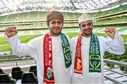 3 September 2014; Oman supporters Ashraf Alhabsi, left, and Aadil Al-Mahrouai before the start of the game. Three International Friendly, Republic of Ireland v Oman, Aviva Stadium, Lansdowne Road, Dublin. Picture credit: David Maher / SPORTSFILE