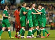 3 September 2014; Alex Pearce, Republic of Ireland, is congratulated by team-mates after scoring their side's second goal of the game. Three International Friendly, Republic of Ireland v Oman, Aviva Stadium, Lansdowne Road, Dublin. Picture credit: Matt Browne / SPORTSFILE