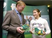 18 December 2006; Republic of Ireland manager Steve Staunton after receiving his 102nd international cap, for the World Cup game against Spain in the World Cup 2002, and Katie Taylor, with her cap, Republic of Ireland Senior Women's team, at the Football Association of Ireland Youth Cap Presentations 2006. Great Southern Hotel, Dublin Airport, Dublin. Picture credit: David Maher / SPORTSFILE