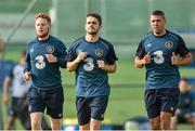 5 September 2014; Republic of Ireland's Stephen Quinn, left, Robbie Brady, and Jonathan Walters, right, during squad training ahead of their UEFA EURO 2016 Championship Qualifer against Georgia on Sunday. Republic of Ireland Squad Training, Gannon Park, Malahide, Co. Dublin. Photo by Sportsfile