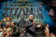 5 September 2014; Barry McGuigan during the weigh-in for the IBF super-bantamweight World title fight between Carl Frampton and Kiko Martinez. Titanic Showdown Weigh In, Ulster Hall, Belfast, Co. Antrim. Picture credit: Ramsey Cardy / SPORTSFILE