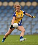 6 September 2014; Martina Freyne, Roscommon, shoots to score her side's first goal. TG4 All-Ireland Ladies Football Intermediate Championship Semi-Final, Fermanagh v Roscommon. Pearse Park, Longford. Photo by Sportsfile