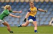 6 September 2014; Martina Freyne, Roscommon, shoots to score her side's first goal despite the efforts of Shannan McQuade, Fermanagh. TG4 All-Ireland Ladies Football Intermediate Championship Semi-Final, Fermanagh v Roscommon. Pearse Park, Longford. Photo by Sportsfile
