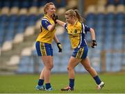 6 September 2014; Jenny Downey, right, Roscommon, celebrates after scoring her side's second goal with team-mate Martina Freyne. TG4 All-Ireland Ladies Football Intermediate Championship Semi-Final, Fermanagh v Roscommon. Pearse Park, Longford. Photo by Sportsfile