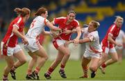 6 September 2014; Grace Kearney, Cork, in action against Caoimhe Morgan, left, and Sinead McCleary, Armagh. TG4 All-Ireland Ladies Football Senior Championship Semi-Final, Armagh v Cork. Pearse Park, Longford. Photo by Sportsfile