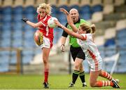 6 September 2014; Orla Finn, Cork, in action against Sinead McCleary, Armagh. TG4 All-Ireland Ladies Football Senior Championship Semi-Final, Armagh v Cork. Pearse Park, Longford. Photo by Sportsfile