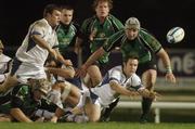12 January 2007; Nick Walshe, Bath, is tackled by Andrew Farley and Brett Wilkson, Connacht. European Challenge Cup, Round 5, Connacht v Bath, Sportsground, Galway. Picture credit: Ray Ryan / SPORTSFILE *** Local Caption ***