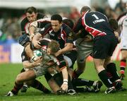 13 January 2007; Roger Wilson, Ulster, is tackled by Deacon Manu, Llanelli Scarlets. Heineken Cup, Pool 5, Round 5, Ulster v Llanelli Scarlets, Ravenhill Park, Belfast, Co. Antrim. Picture credit: Oliver McVeigh / SPORTSFILE