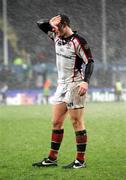 13 January 2007; Paul McKenzie, Ulster, has trouble seeing during a hail storm near the end of the game. Heineken Cup, Pool 5, Round 5, Ulster v Llanelli Scarlets, Ravenhill Park, Belfast, Co. Antrim. Picture credit: Oliver McVeigh / SPORTSFILE