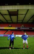 16 January 2007; Michael Gault, left, and Glenn Ferguson, Linfield, warm up under the stand, which was damaged during the recent bad weather. Irish Cup, Round 5, Linfield v Oxford United Stars, Windsor Park, Belfast, Co. Antrim. Picture credit: Russell Pritchard / SPORTSFILE