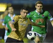 5 September 2014; Robert Bayly, Shamrock Rovers, in action against Garry Buckley, Cork City. SSE Airtricity League Premier Division, Cork City v Shamrock Rovers, Turners Cross, Cork. Picture credit: Matt Browne / SPORTSFILE