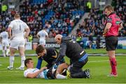 6 September 2014; Leinster's Noel Reid is attended to by Leinster medical personnel before having to leave the game with an injury. Guinness PRO12, Round 1, Glasgow Warriors v Leinster. Scotstoun Stadium, Glasgow, Scotland. Picture credit: Stephen McCarthy / SPORTSFILE